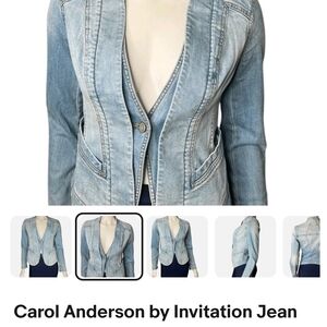 Women's Light Blue Denim Jacket Tailored One‎ Button Blazer